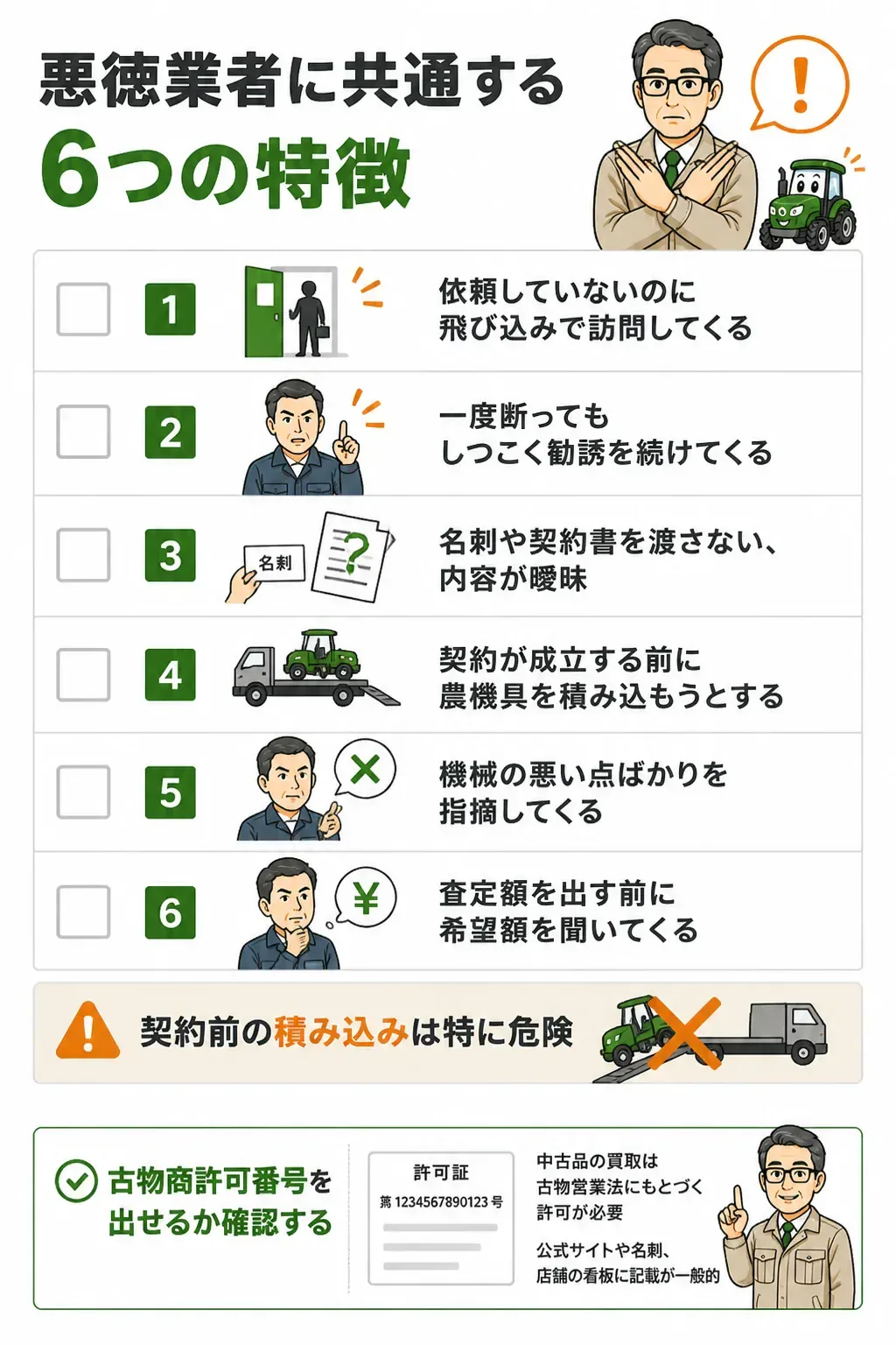 悪徳業者に共通する6つの特徴のチェックリスト図