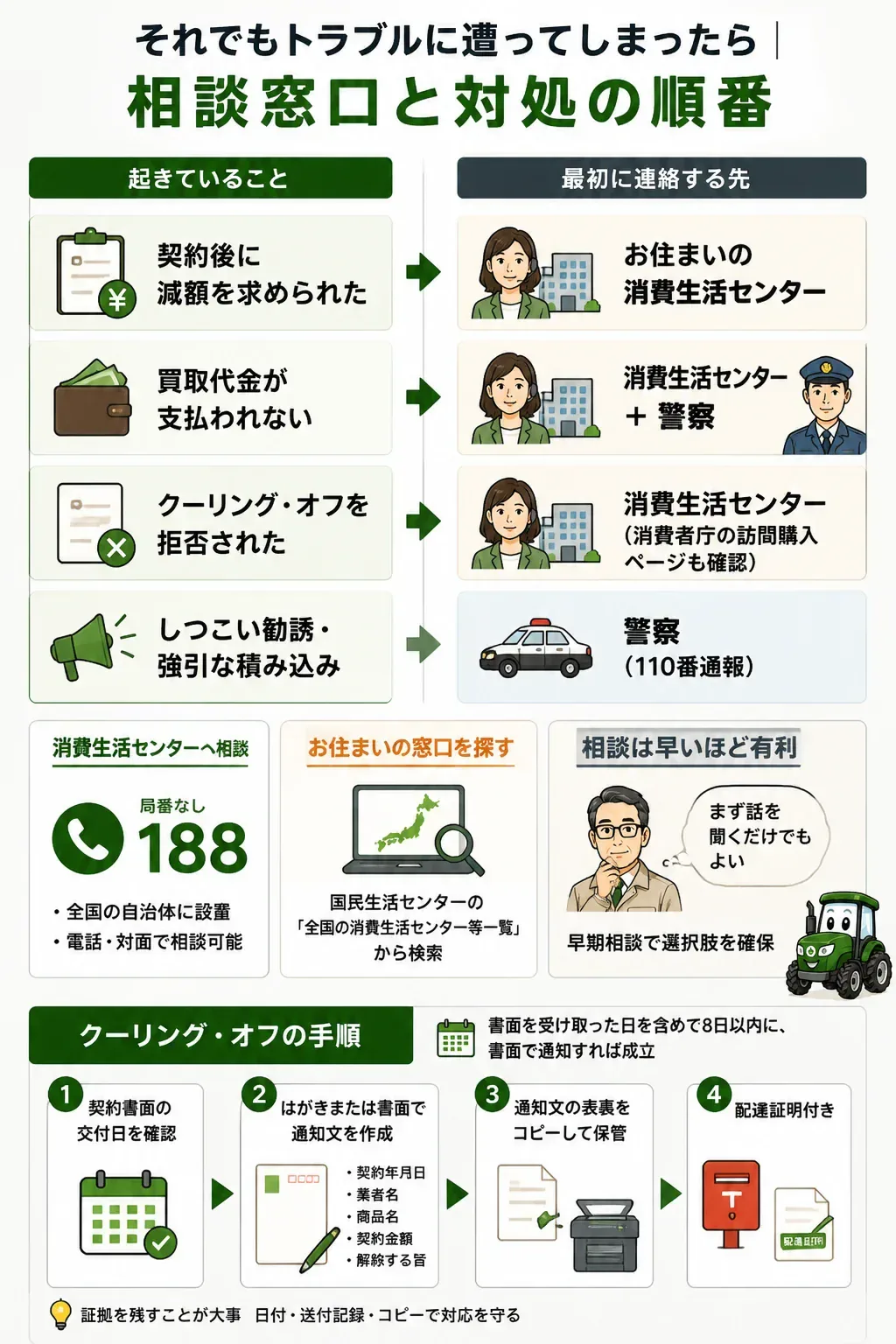 トラブルの症状別に相談窓口を示したフローチャート