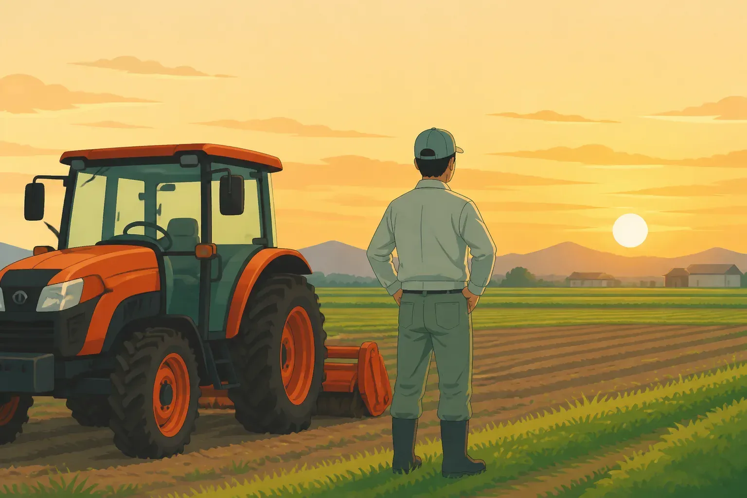 農地に停まるトラクターのイメージ