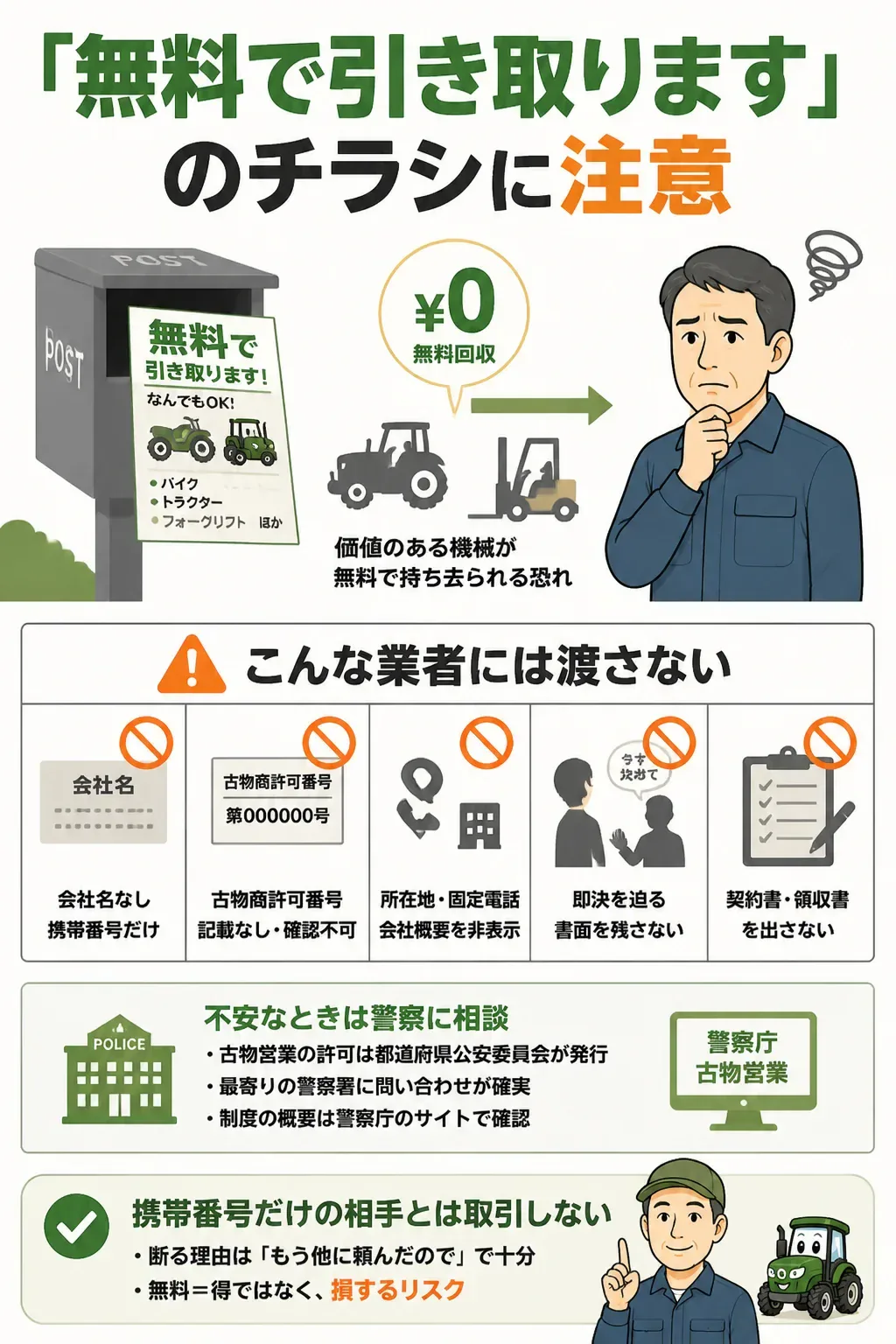 怪しい無料回収チラシの見分け方の図解