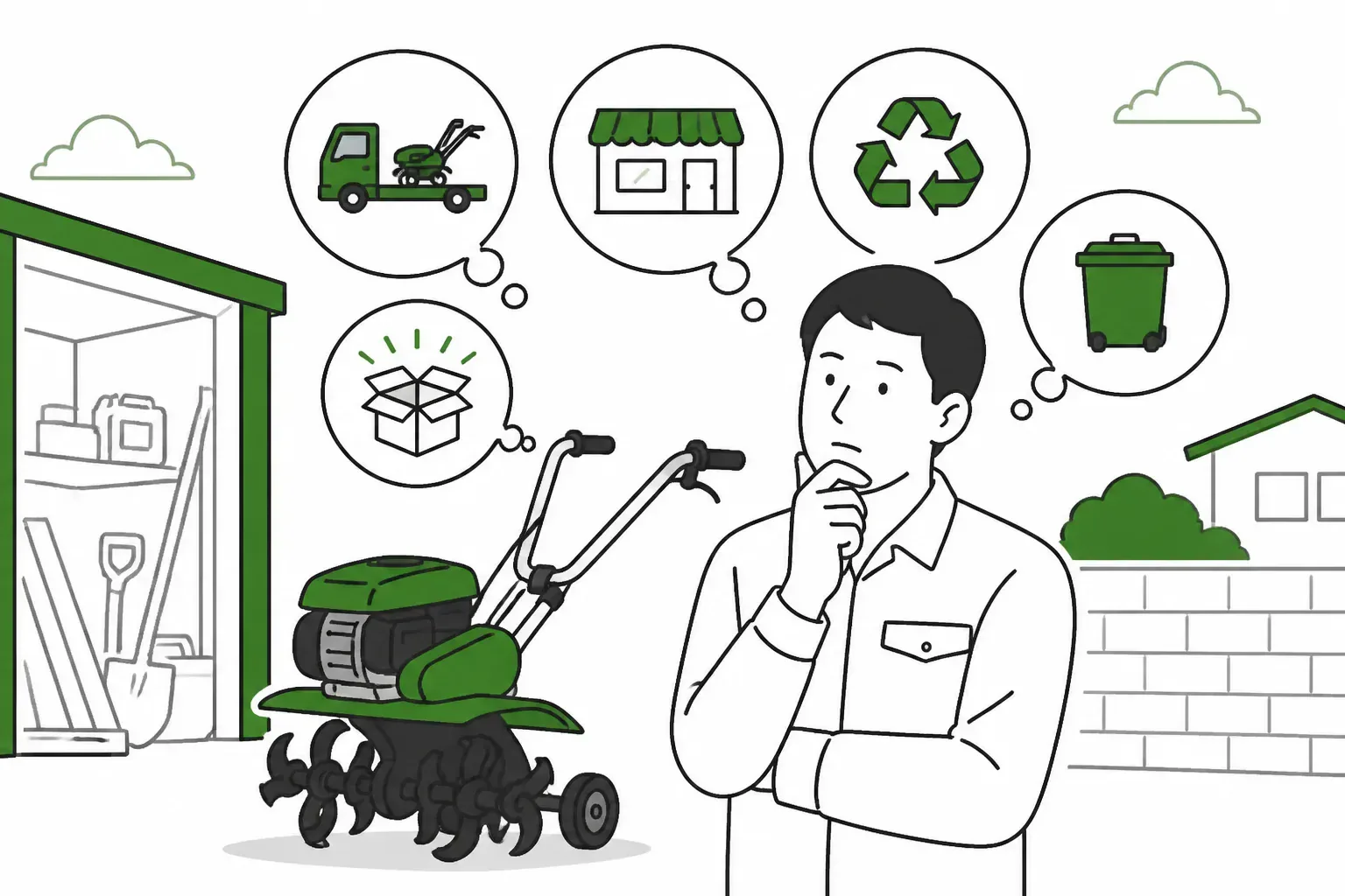 農機具の処分を考える農村の風景